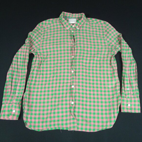 J.CREW GREEN & PINK CHECKERS - MEDIUM WOMENS BUTTON UP L189 - Picture 1 of 7